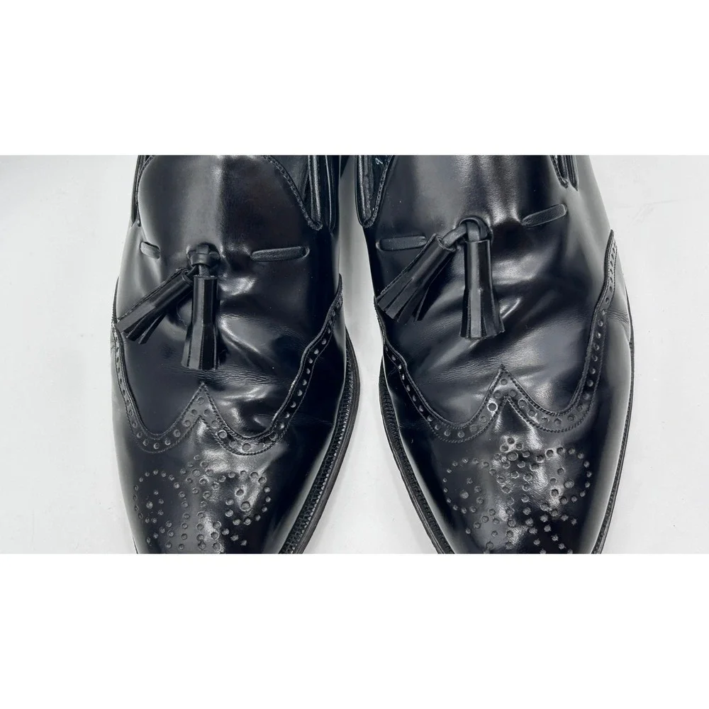 Vintage Black Leather Tassel Loafers Wingtip Slip On Dress Shoes Men's 9 E